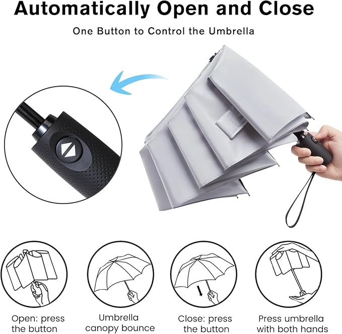 G4Free 46 Inch Reflective Travel Umbrella for Rain Large Windproof Auto Open Close Folding Compact Umbrellas, Strong Fiberglass Frame for Men Women