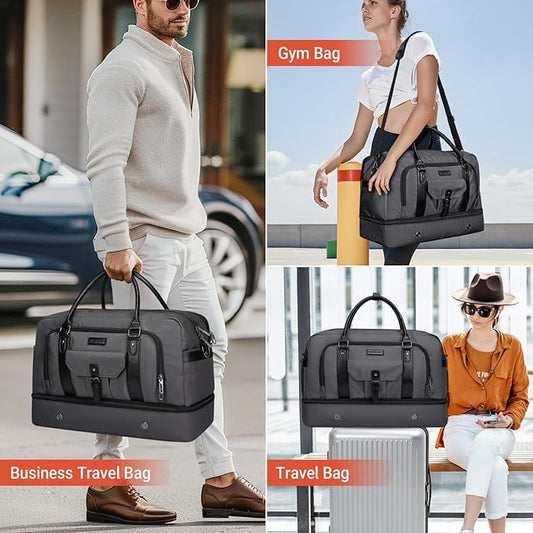 WITZMAN Weekender Bags for Men Women Carry On Duffle Overnight Bag with Toiletry Bag Sets Travel Duffel Bag Shoes Compartment (B694 Silvery Grey)