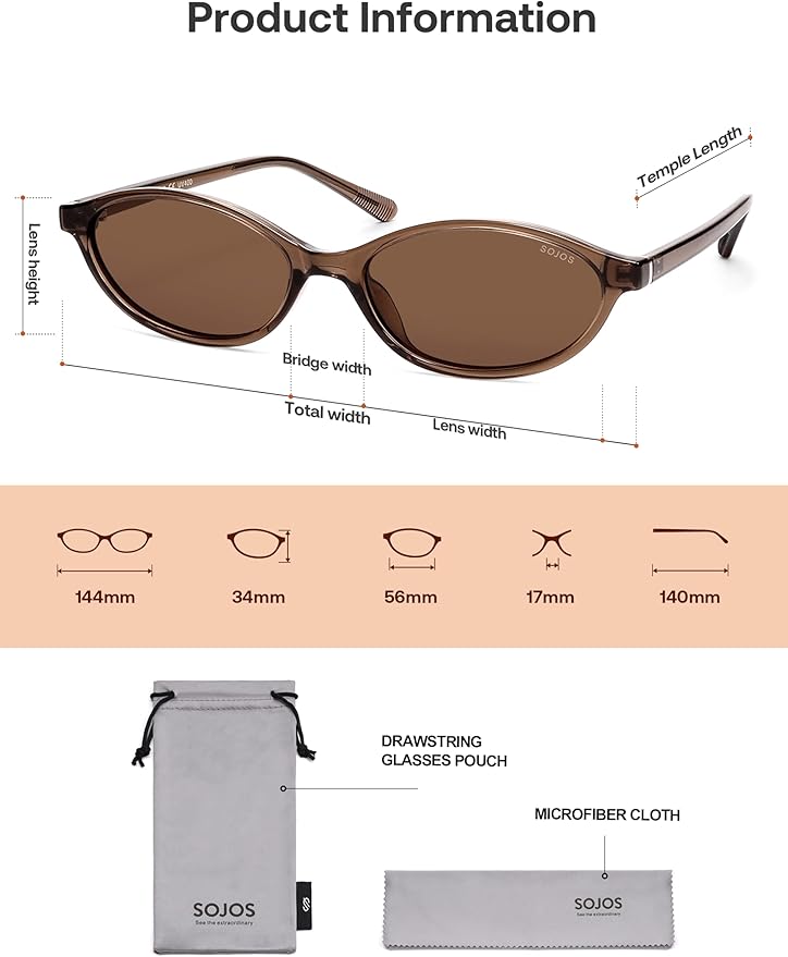 SOJOS TR90 Ultra Light Flexible Sunglasses for Women Retro Oval Polarized Cat Eye Vintage Shades UV400 Protection Comfort Fit