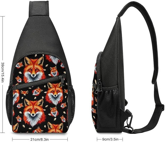 SWEET TANG Fashion Sling Backpack for Men Women, Lightweight Sling Shoulder Bag, Outdoor Chest Crossbody Bike Gym Runner Daypack with Adjustable Strap, Fox Face Art