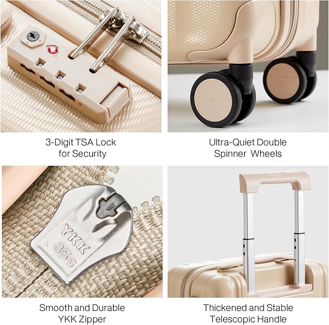 Hanke 20 Inch Carry On Luggage 22x14x9 Airline Approved Lightweight PC Hard Shell Suitcases with Wheels Travel Luggage Rolling Suitcase Travel Luggage Bag for Weekender(Cuba Sand)