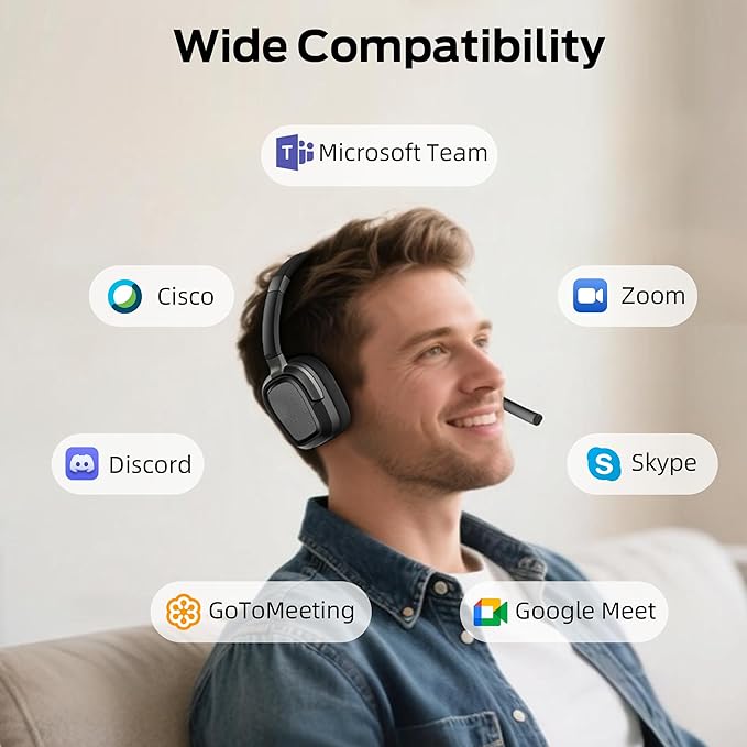 Monster VoiceLink 200 Wireless Headset with Mic for Work, Bluetooth V5.4 Headphones with AI Noise Cancelling Mic & USB Dongle, 60H Playtime & Mic Mute for Computer/Laptop/PC/iPhone/Android