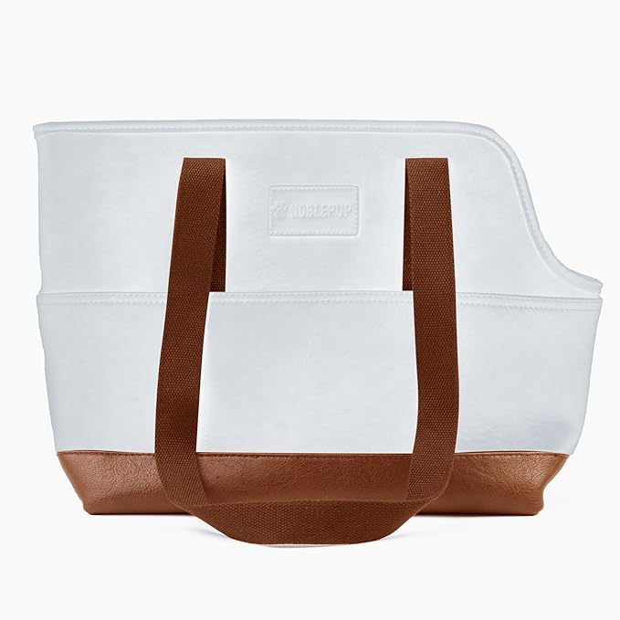 Faux Leather Dog Carrier for Small Dogs, Water-Resistant Designer Dog Purse with Safety Harness, Fashion Pet Carrier for Dogs 5-15 lbs, Luxury Dog Shoulder Carrier, White