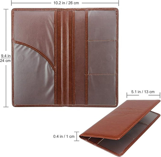 Premium Car Registration & Insurance Card Holder with Magnetic Shut, Vehicle Glove Box Car Organizer - For Documents, Cards, License (Brown)