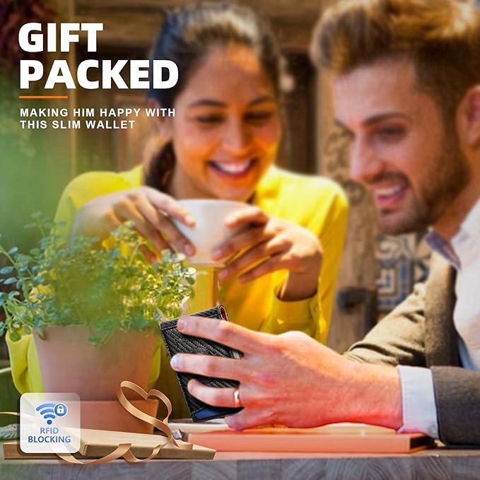 KS Mens Wallet Gift Airtag or Standard Use,Slim Front Pocket Leather Wallet Money Clip 11 cards RFID Blocking