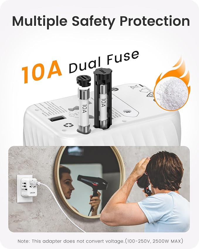 LENCENT Universal Travel Power Adapter, International AC Plug Adaptor with 5.6A 3 USB C 2 USB A Ports Wall Charger Worldwide Travel Essentials for US to EU UK Ireland Australia (Type C/G/A/I) White