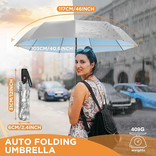 NINEMAX UV Umbrella for Sun Protection UPF 50+, 46 Inch Travel Compact Sun Umbrellas UV Blocking Small Auto Open Personal Portable for Walking