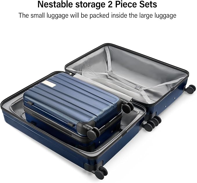 Hanke Expandable Hardshell Luggage Sets 2 Piece Extra Large Suitcases with Lock,28 Inch Luggage with Spinner Wheels, Travel Suitcase for Women Men 20 29Inch,Dark Blue