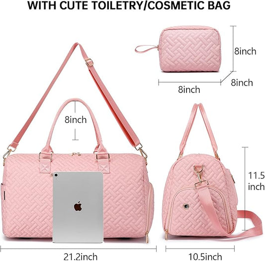 Duffle Bag for Travel, Weekender Bag with Shoe Compartment, Carry On Overnight Bag for Women with Toiletry Bag, Gym Bag with Wet Pocket, Hospital Bags for Labor and Delivery Beige