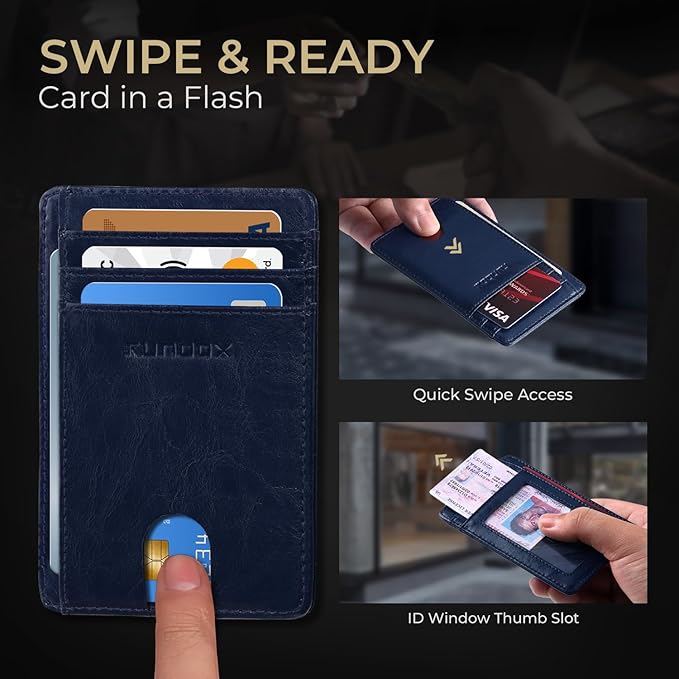 RUNBOX Slim ID Cases Minimalist Front Pocket RFID Blocking Leather Wallets for Men and Women Card Holder Wallets Gifts for men