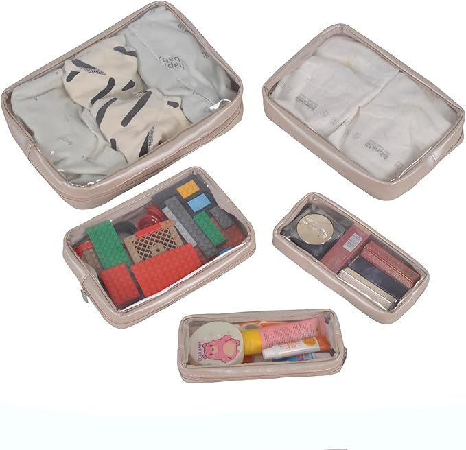 TSA Approved 5-Piece Diaper Bag Organizer Pouch Set Clear Waterproof TPU Kids Toiletry Storage Set Travel Packing Clutch Cube Bags for Baby Nursing