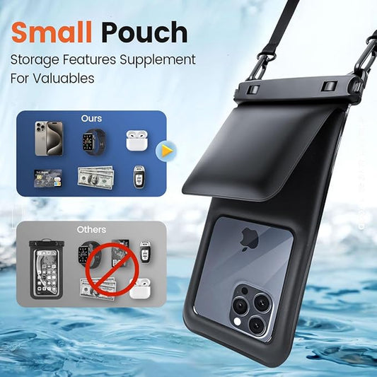 Floating Waterproof Phone Pouch - 2 Pack IPX8 Waterproof Phone Bag with Double Space, Waterproof Phone Case with Lanyard for iPhone 17 16 15 14 13 Pro Max Galaxy S24+ S23, Beach Cruise Ship Essentials