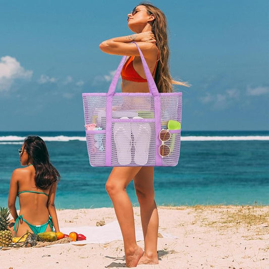 Mesh Beach Bag for Women, Casual Hobo Bags Large Beach Tote for Pool Travel Cruise Vacation Essentials