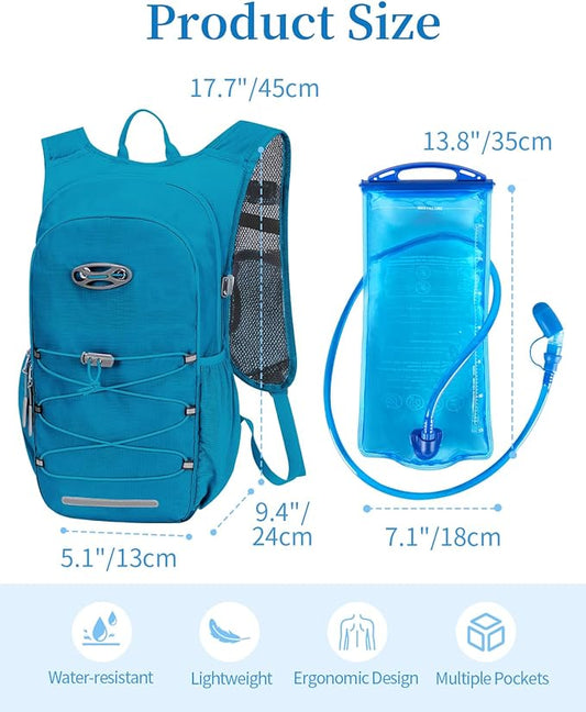 Hydration Backpack with 2L Water Bladder, Hiking Water Backpack for Men Women with Phone Pocket and Helmet Holder