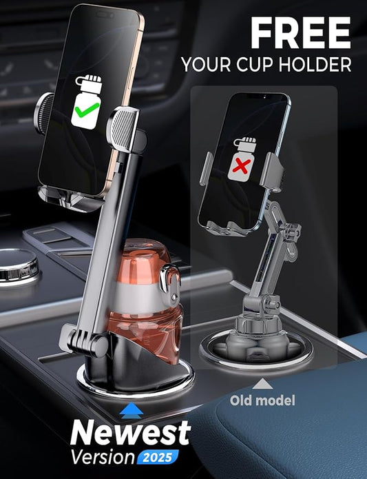 eSamcore Cup Holder Phone Holder, Unobstructed Cup Holder Phone Mount for Your Car Cupholder (2.5"-4") with Flexible C-Shaped Base, 360° Swiveling, 0.8" Deep Clamp Compatible with iPhone 4.7"–7"