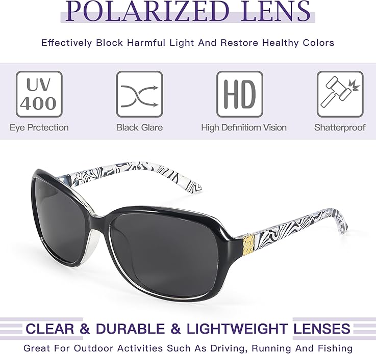 SIPHEW Polarized Sunglasses for Women | Vintage Square Sunglasses w UV400 Protection | Womens Wraparound Shade