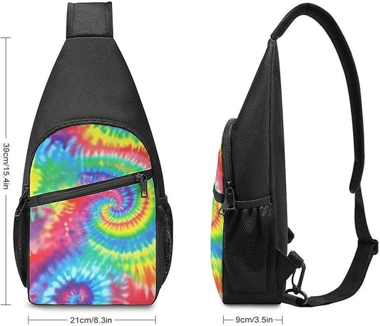 SWEET TANG Cool Sling Backpack Tie Dye Rainbow, Lightweight Sling Shoulder Bag, Outdoor Chest Crossbody Bike Gym Runner Daypack with Adjustable Strap for Men Women