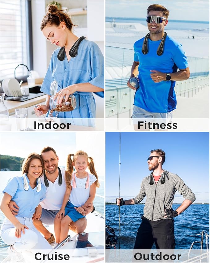 Bladeless Neck Fan, 5000mAh Rechargeable Battery Powered, 3 Speeds, Angle Adjustable, Hand-free Portable Neck Fan for Both Outdoor & Indoor Use, UL Certified, Black