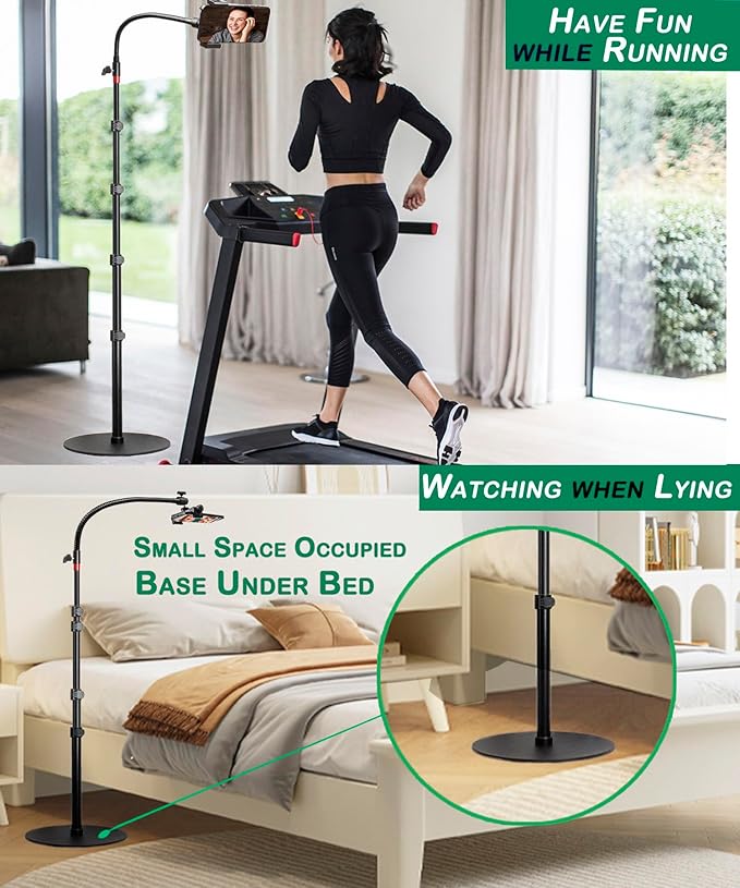 Tall Video Cell Phone Mount with Height Adjustable Stand, Heavy Base, 360 Head - Compatible with iPhone 16, 16 Pro Max, 16 Plus, 15, 14, 13