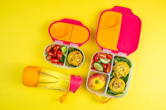 b.box Snack Box - Leakproof Mini Bento Box for Kids & Toddlers, 2 Compartment Snack Containers for Kids, Lunch Containers, Dishwasher Safe, BPA Free, PFAS Free, Ages 4m+, 1 3/4 Cup - Strawberry Shake