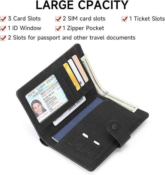 RFID Blocking Passport Wallet Cover Case Travel Document Organizer for Women and Men,Travel Wallet for Credit Card
