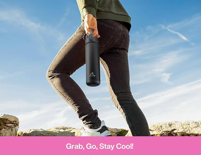 POWCAN 26 oz Insulated Water Bottle with 2-in-1 Straw and Spout Lid, Keep Cold 24H, Leak-Proof, Fits in Car Cup Holder, Stainless Steel Water Bottle for Sports, Trip, Gym, and School (Neon Night)