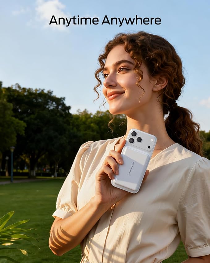 MOVE SPEED 0.3'' Ultra Slim MagSafe Portable Charger, 5000mAh Magsafe Battery Pack iPhone 17 Air Accessories, Magnetic Power Bank with USB C Port for iPhone 17 Pro Max Air/16/15/14/13/12, Pearl White