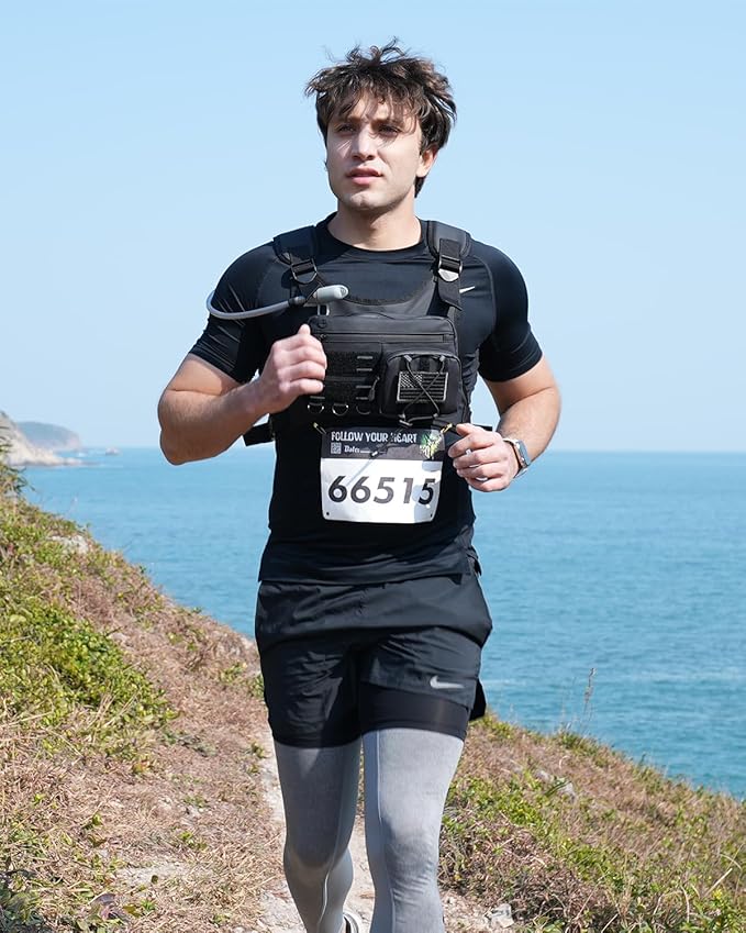 Running Vest with 2L Water Bladder, Hydration Pack, USA Original Patent, Lightweight Hydration Backpack with Gear Holder, Reflective Chest Pack for Men Women for Marathon Hiking