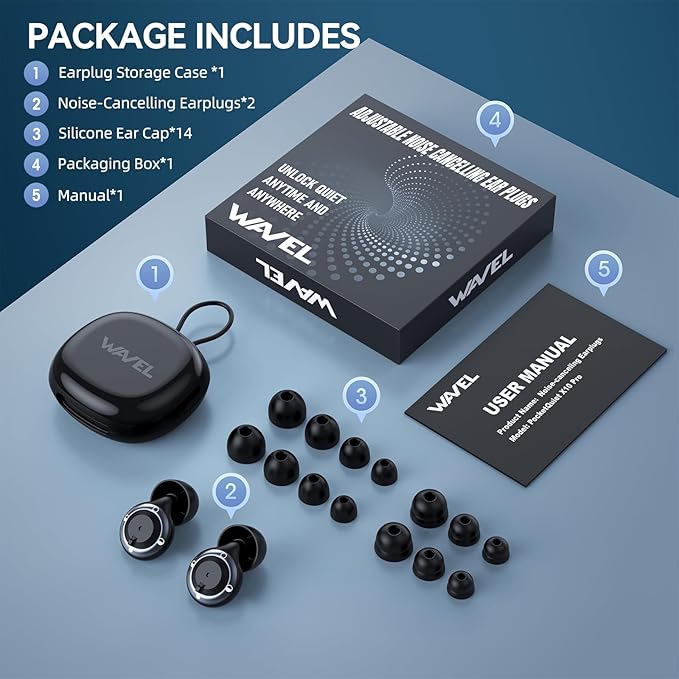 Reusable Adjustable Ear Plugs for Sleeping, Soft Silicone Noise Cancelling with 3 Modes (17-35dB) for Snoring/Travel/Concerts/Hearing Protection | 7 Pairs Tips (XS/S/M/L) | Magnetic Case | Black