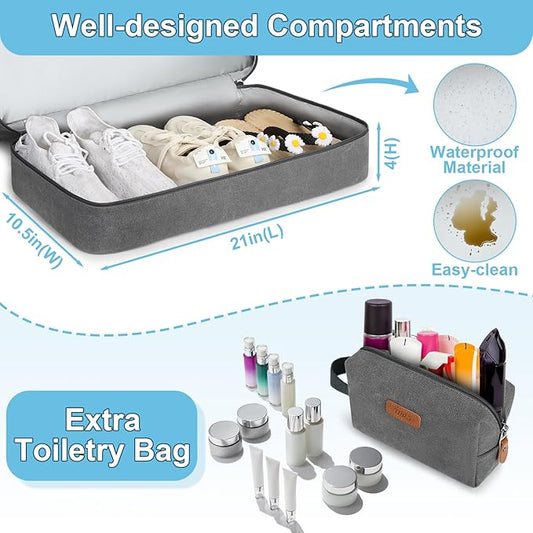 Canvas Travel Duffel Bag for Men - 21 Inch Expandable 47L Weekender Bags with Trolley Sleeve & Toiletry Bag, Overnight Carry On Luggage with Removable Shoulder Strap, Durable & Water-Resistant