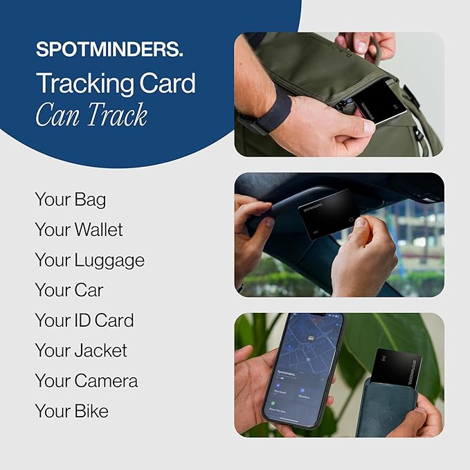 SPOTMINDERS Apple MFi Certified Wallet Tracker Works With Apple Find My Tracking Card for Wallet Card Rechargeable IP68 Waterproof 0.07in Slim iPhone Item Finder for Luggage Tags Purse Gifts for Women