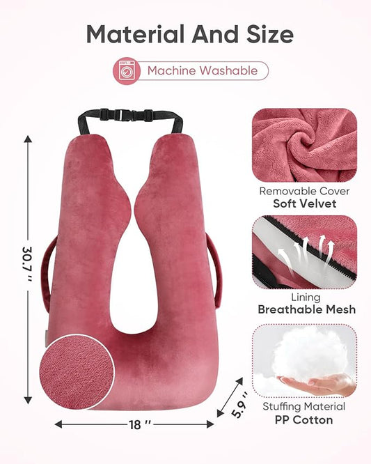 Car Travel Pillow for Kids Adults, Raised Padding Head and Neck Support Car Seat Sleeping Pillow for Toddlers, Portable U Shaped Body Pillow for Car Seat On Road Trip (Magenta)