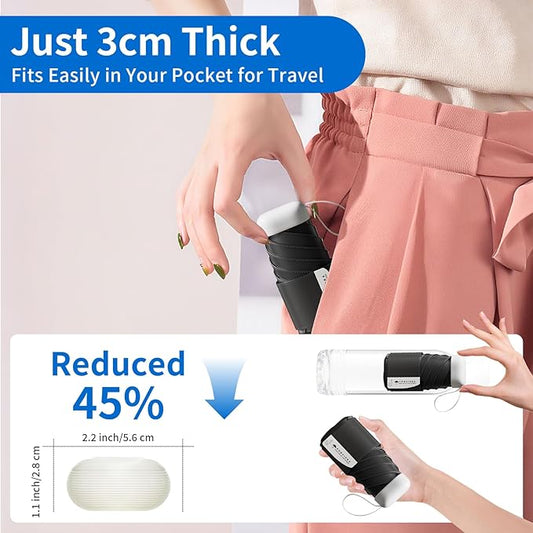 Compact Mini Windproof Travel Umbrella-UPF 50+ Sun & Rain Protection, Small Folding Design Fits in Pocket or Purse, Lightweight Portable with Case for Women, Men & Kids