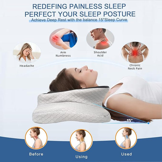 Pain Relief Cervical Pillow for Neck Support, Adjustable Ergonomic Pillow Cozy Sleeping, Odorless Orthopedic Memory Foam Pillows, Contour Bed Pillow for Side Back Stomach Sleeper