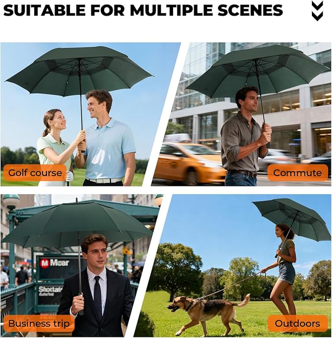 ZDSSM Automatic Open Golf Umbrella, 54/62/68/72 inch Extra Large Oversize Double Canopy Vented Stick Umbrellas, Windproof Waterproof Umbrella for Men And Women