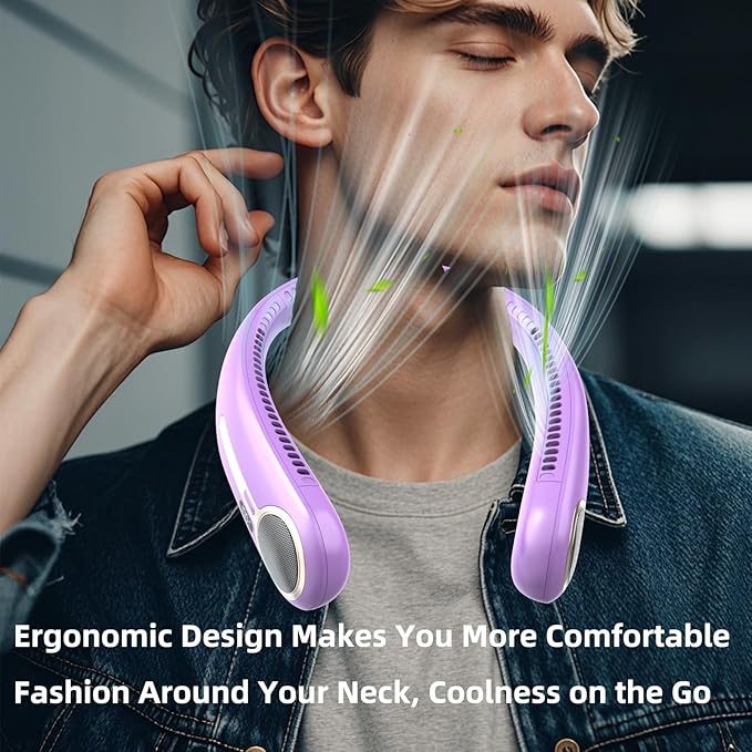 Portable Neck Fan,Hands Free Personal Wearable Bladeless Fan,6000mAh USB Rechargeable,360° Cooling,LED Display,4-Speeds,Birthday Gifts for Men Women Dad Mom,Stocking Stuffers Christmas Gift (Purple)
