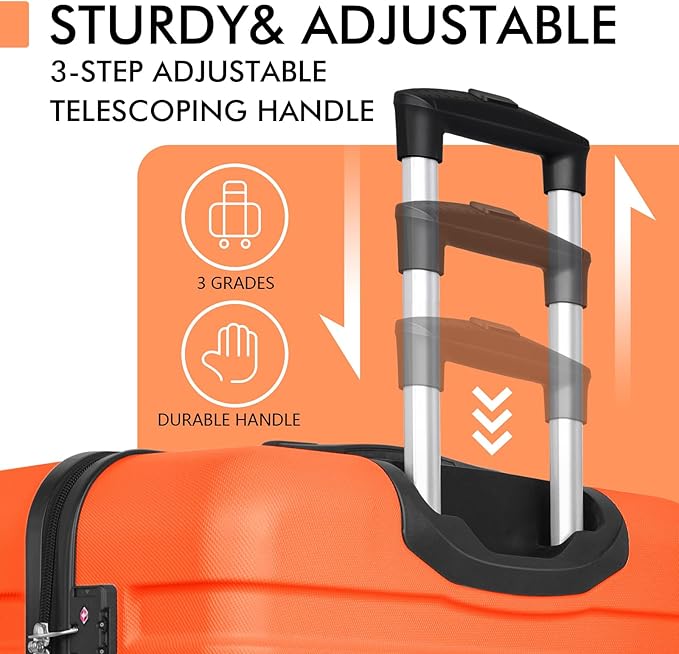 AnyZip Luggage PC ABS Hardside Lightweight Suitcase with 4 Universal Wheels TSA Lock Checked-Medium 24 Inch Orange