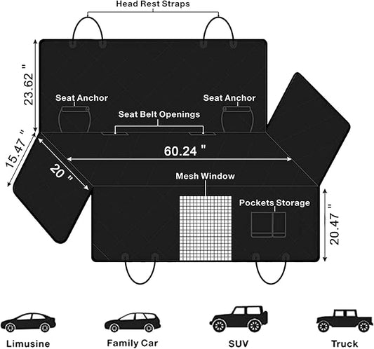 Femuar Dog Car Seat Cover, Waterproof Nonslip Pet Seat Cover for Back Seat with Storage Pockets Mesh Visual Window, Scratch Proof Pet Dog Seat Cover Hammock for Cars Trucks and SUVs, XL-Orange