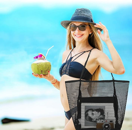 Mesh Beach Bag for Women, Casual Hobo Bags Large Beach Tote for Pool Travel Cruise Vacation Essentials