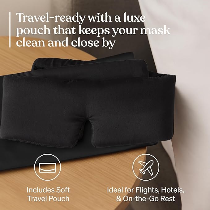 Baloo Silk Weighted Sleep Mask (Black) | Sound-Muffling Blindfold for Deep Sleep | Eye Mask with Amethyst Crystal | Relaxation & Tranquillity Mask