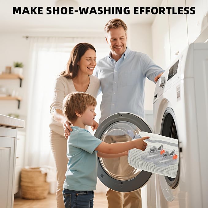 2Pcs Shoe Washing Machine Bag, Quick & Easy Cleaning, Laundry Shoe Bag for Washer and Dryer, Cleaning Bag for Sneaker & Most Shoe Types and Sizes (White)