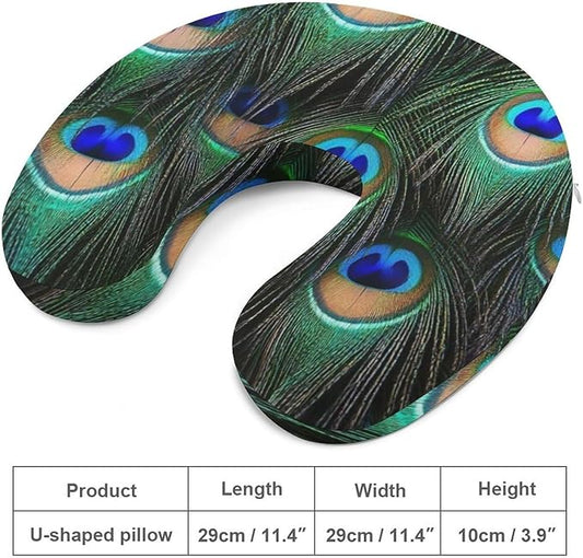 Unisex Travel Pillow U-Shaped Memory Foam Neck Support, Peacock U-Shape, Washable Airplane Car Nap Cushion