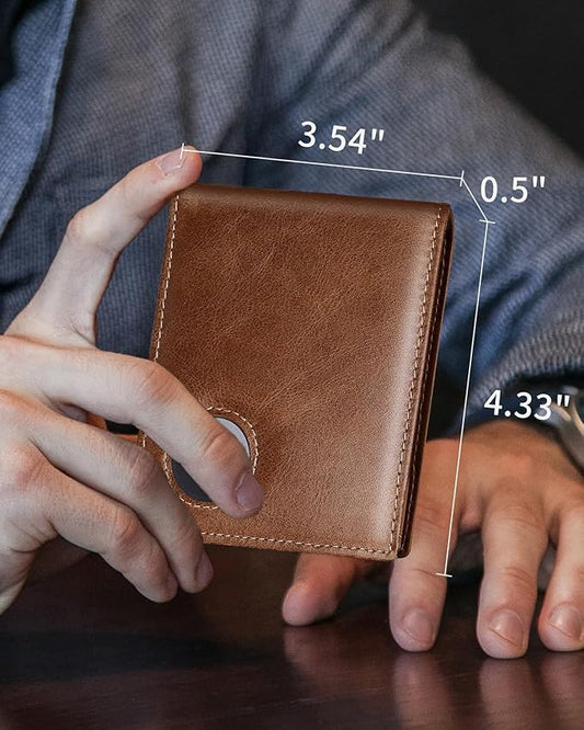 Mens Wallet with AirTag Holder, Genuine Leather Bifold RFID Blocking Wallet for Men - 2 ID Window 13 Cards Holders 1 Gift Box, AirTag Not Included