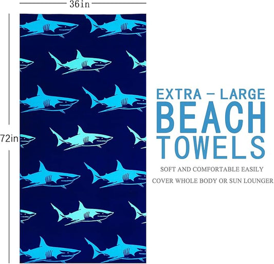 Genovega 2 Packs Oversized Beach Towel Set 36 x 72 in Large Big Pool Camping Swim Clearance Soft Towels Travel Essentials Accessories Must Haves Vacation Adult Necessities Gifts Clownfish Shark