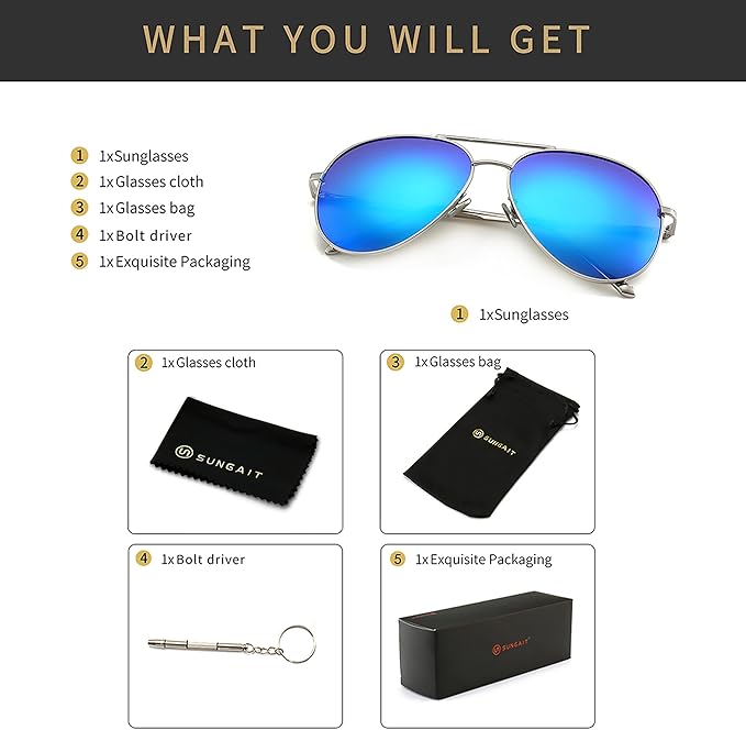 SUNGAIT Women's Lightweight Oversized Aviator Sunglasses - Classic Style Polarized Lens