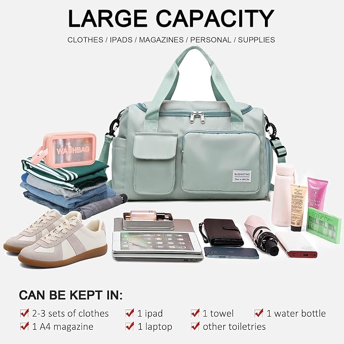 Small Gym Bag for Women, Travel Duffle Bag Carry On Weekender Bag with Shoe Compartment