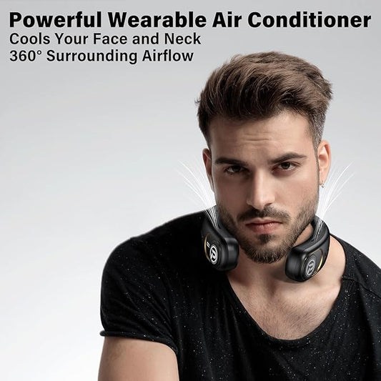 PANERGY Portable Neck Fan Air Conditioner, Rechargeable Battery Operated Personal Fan, LED Display, Hands Free Cooling Neck Fan for Women Men Travel Work Outdoor