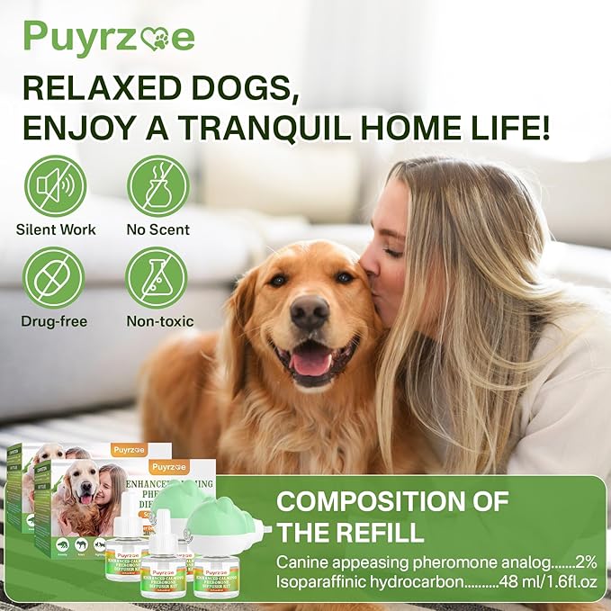 Dog Calming Diffuser with Timing Functions, 6-in-1 Dog Anxiety Relief Diffuser Kit, 120-Day Anxiety Relief, Stress Relaxation Pheromones Calming for All Dogs (2 Diffusers + 4 Refills)