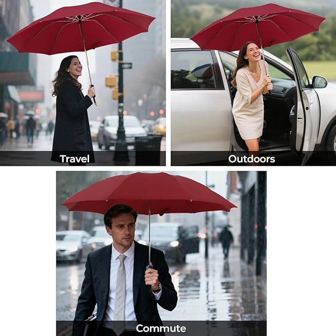 LLanxiry Compact Travel Umbrella, 44" Canopy, Automatic Open/Close Windproof Umbrella, 210T Pongee, 8-Rib Fiberglass, Travel Size Mini, Portable Rain/Sun Umbrellas UPF 50+ with Cover