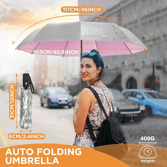 NINEMAX UV Umbrella for Sun Protection UPF 50+, 46 Inch Travel Compact Sun Umbrellas UV Blocking Small Auto Open Personal Portable for Walking